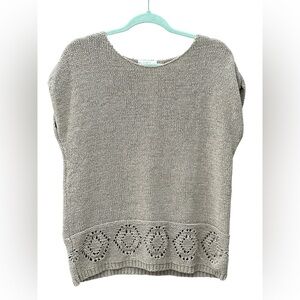 LOFT Heathered Taupe Scoop Neck Knit Sweater